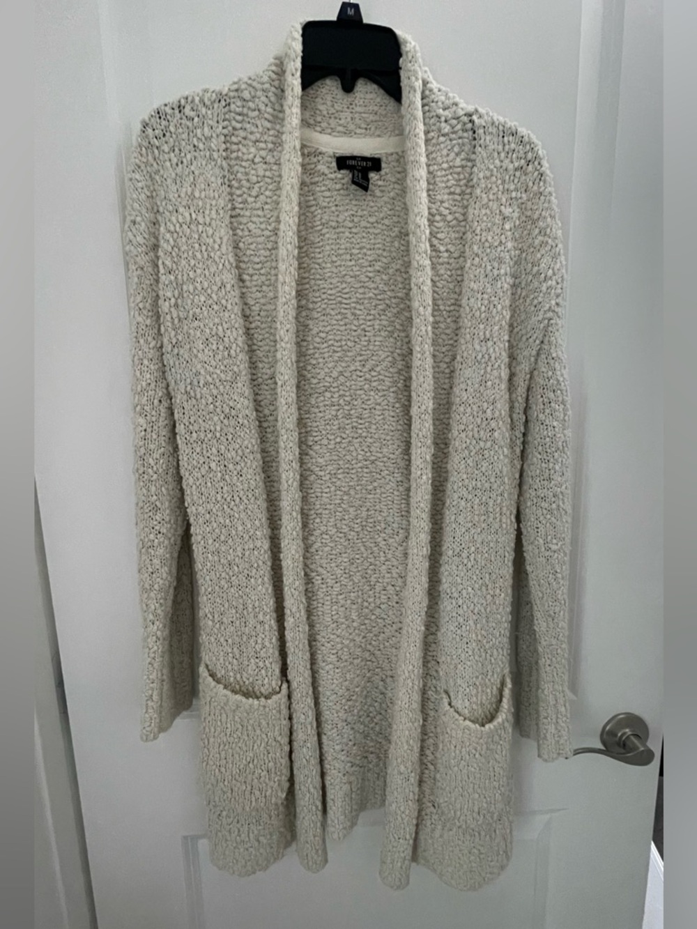 Forever 21 Cream Open-Front Bouclé Cardigan with Pockets sz M